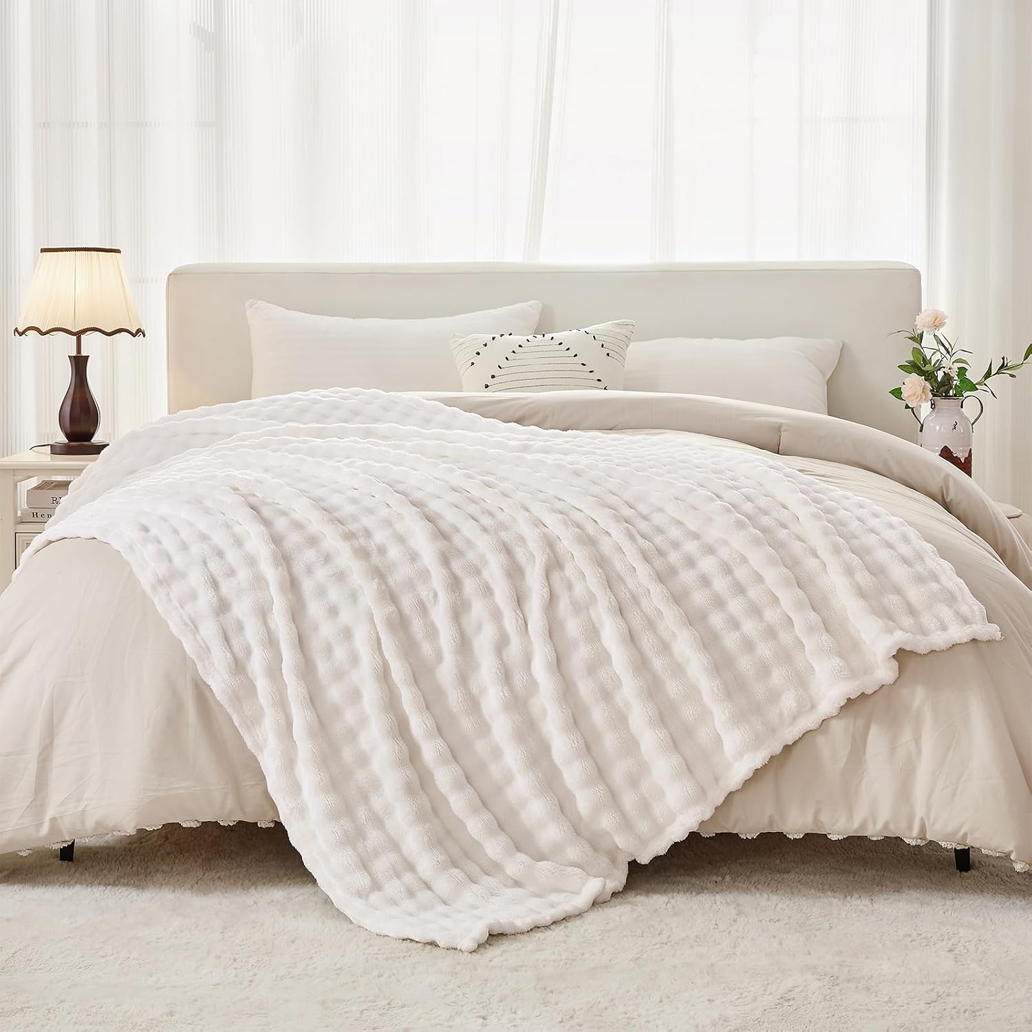 3D Bubble White Plush Blankets - Christmas Throw Blanket 评论和价格